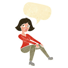 cartoon happy woman sitting with speech bubble
