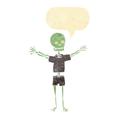 Obraz na płótnie Canvas cartoon skeleton in clothes with speech bubble