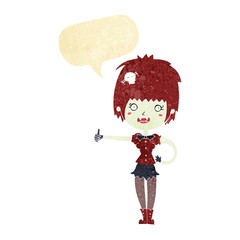 cartoon vampire girl giving thumbs up sign with speech bubble