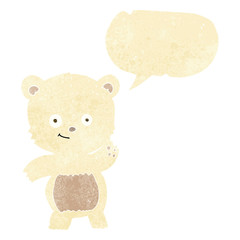 cartoon waving polar bear with speech bubble