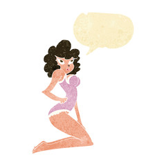 cartoon pin-up woman with speech bubble