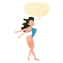 cartoon sexy woman in swimsuit with speech bubble