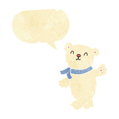 cartoon waving teddy polar bear with speech bubble