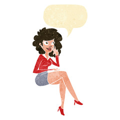 cartoon office woman sitting with speech bubble