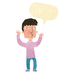 cartoon anxious man with speech bubble