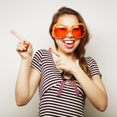 young woman with big party glasses