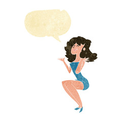 cartoon attractive woman sitting with speech bubble