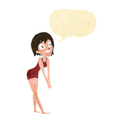cartoon excited woman with speech bubble