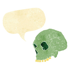 cartoon spooky skull with speech bubble