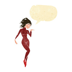 cartoon future space woman with speech bubble