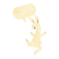 funny cartoon white rabbit with speech bubble