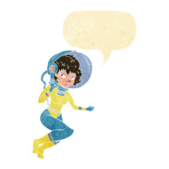 cartoon space woman with speech bubble