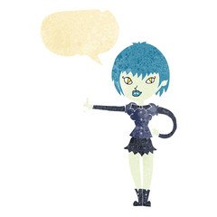 cartoon vampire girl giving thumbs up sign with speech bubble