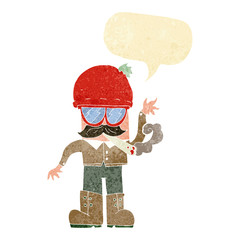 cartoon man smoking pot with speech bubble