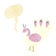 cartoon peacock with speech bubble