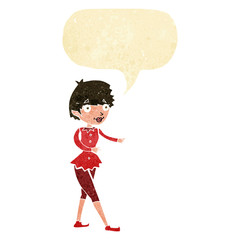 cartoon christmas elf woman with speech bubble