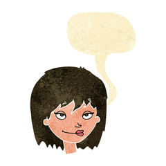 cartoon smiling woman with speech bubble