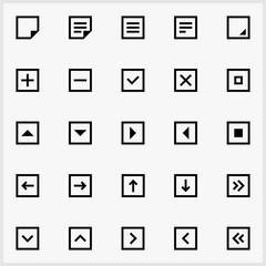 Icon set, webdesign elements. 25 simple vector icons collection, clear and black