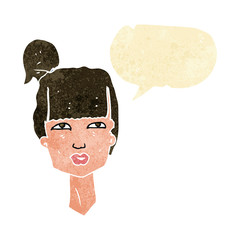 cartoon female head with speech bubble
