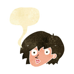 cartoon surprised female face with speech bubble