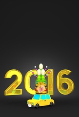 2016 And Kadomatsu On Car With Black Text Space