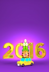 2016 And Kadomatsu On Car With Purple Text Space
