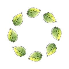 Just leaves. Round frame. Watercolor background 1