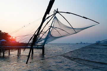 Chinese Fishing nets at sunset