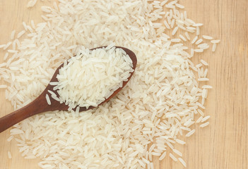 Rice,White rice in wooden spoon