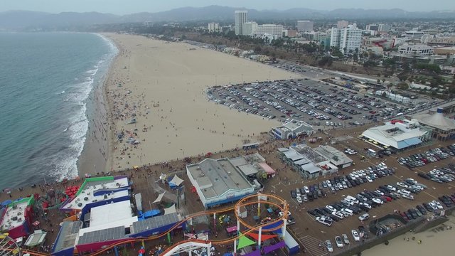 Aerial video Santa Monica Beach CA