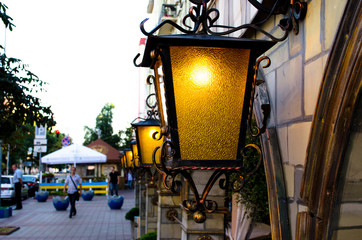 Classic yellow city lights, made of bronze