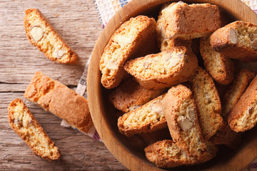 delicious cookies biscotti with almonds closeup. horizontal top view
 - obrazy, fototapety, plakaty