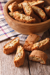 Fototapeta premium Homemade delicious cookies biscotti with almonds close-up. vertical 