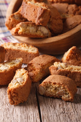 Italian biscotti delicious cookies with almond close up. Vertical
