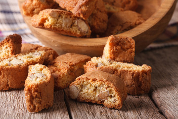 Italian biscotti delicious cookies with almond close up. horizontal

