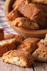 Italian almond biscotti cookies close-up on the table. vertical
