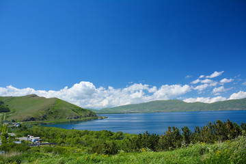 Sevan lake coastline with houses