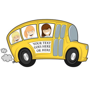 Funny illustration of a (school) bus with children (girls) - you can place any text on