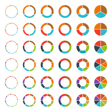 Segmented pie charts and arrows set.