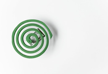 Green mosquito repellant coils with space on white background