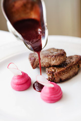 steak with berry sauce