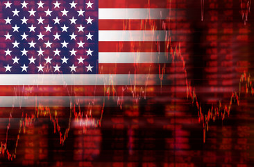 Crisis in USA - Shares Fall Graph on United States of America Flag