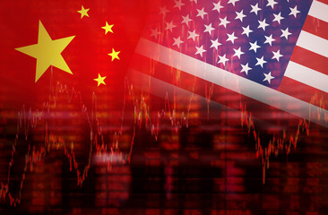 Flag of USA with Flag of China Downtrend stock diagram