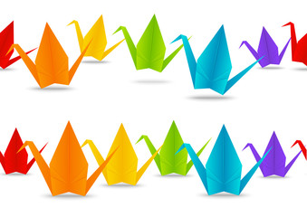 Seamless borders with paper cranes