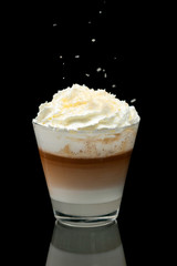 coffe latte cup on the black background
