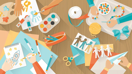 Happy creative kids playing