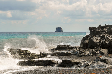 Rough water on the shore of Stromboli