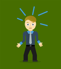 Angry young cartoon businessman or office worker. Flat design