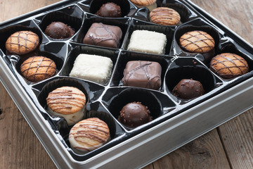 Assorted chocolate in a box.