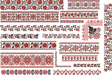 Floral Red and Black Patterns for Embroidery Stitch